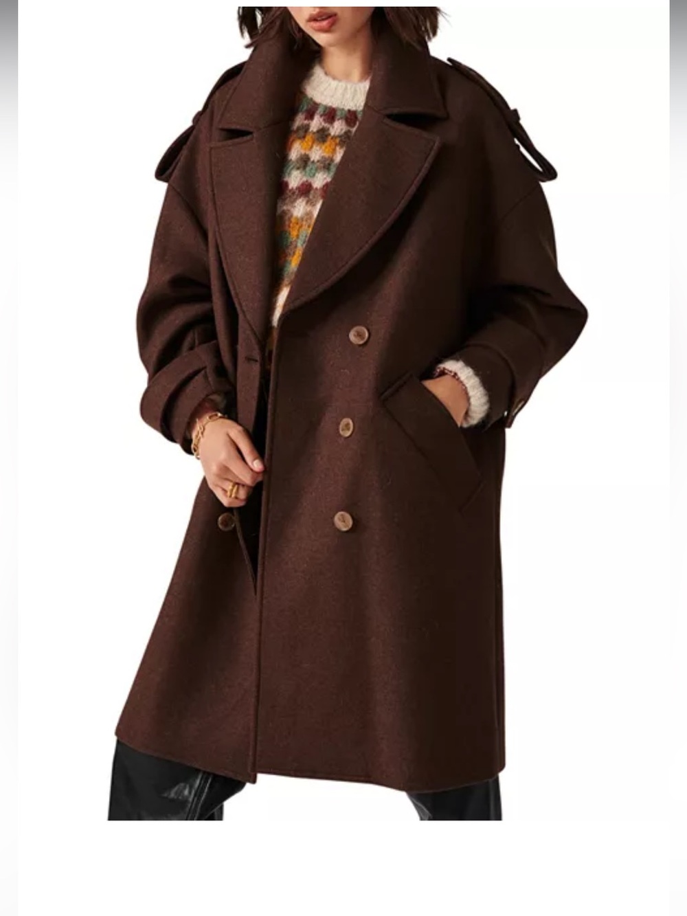 ba&sh Dark Brown Double-Breasted Wool Pea Coat